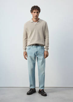 Ribbed cotton polo sweater — Beige 2