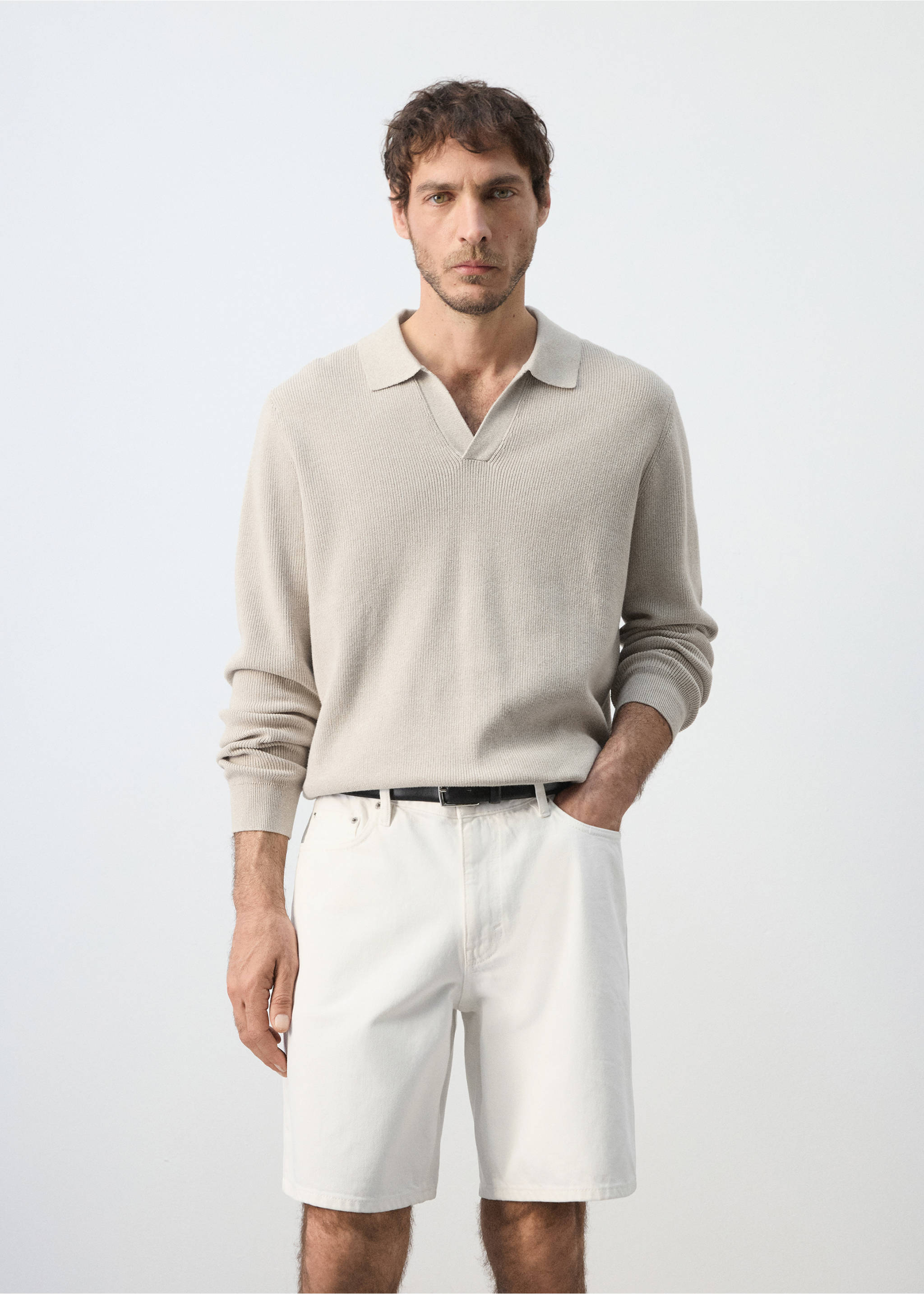 100% cotton knitted polo shirt - Medium plane, Beige. Ref: 37075157-00.