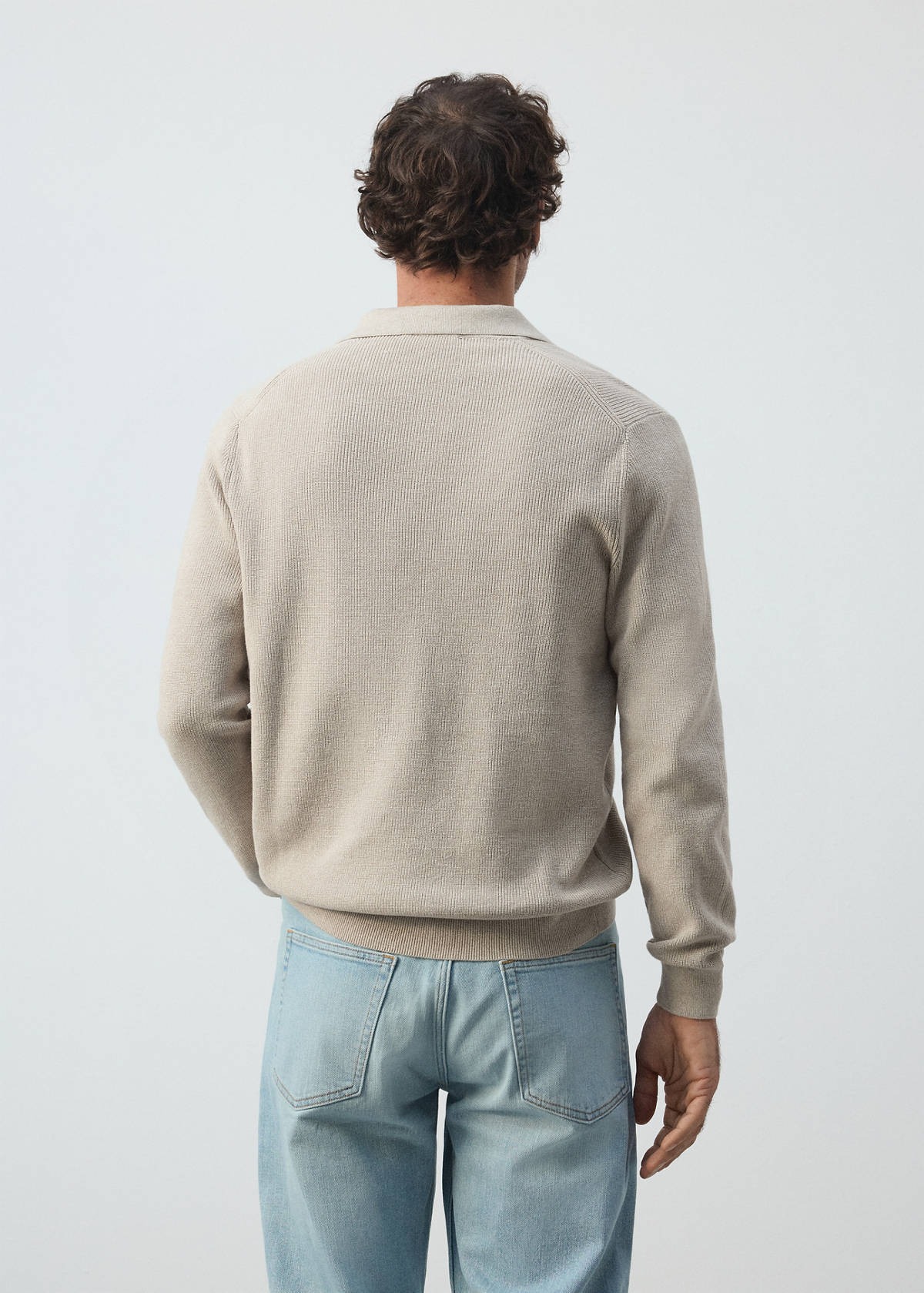 Ribbed cotton polo sweater — Beige