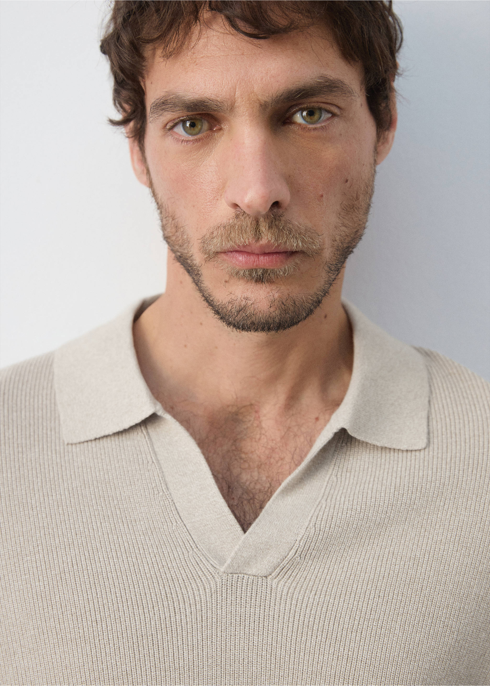 100% cotton knitted polo shirt - Details of the article 1, Beige. Ref: 37075157-00.