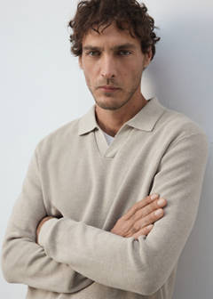 Ribbed cotton polo sweater — Beige 4