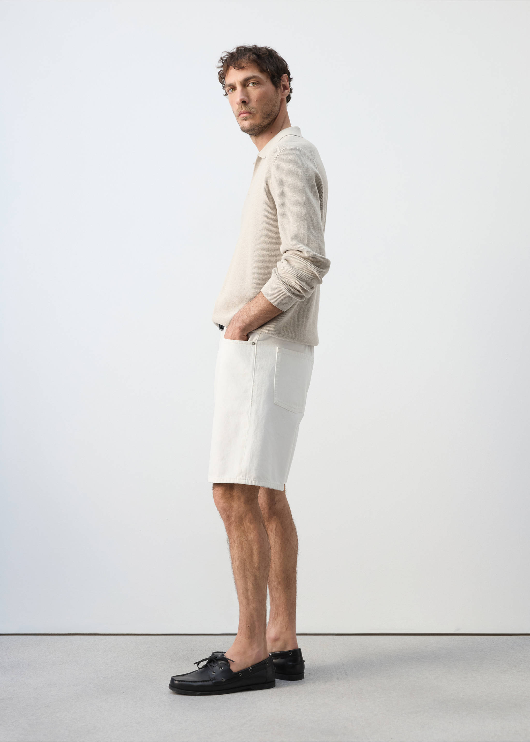 100% cotton knitted polo shirt - Details of the article 2, Beige. Ref: 37075157-00.