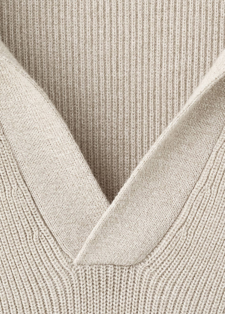 Ribbed cotton polo sweater — Beige