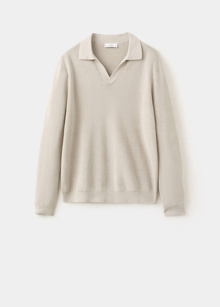 Ribbed cotton polo sweater — Beige