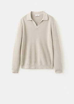 Ribbed cotton polo sweater — Beige 7