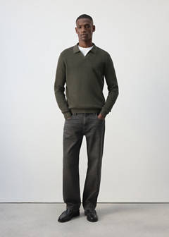 Ribbed cotton polo sweater — Dark Green 2