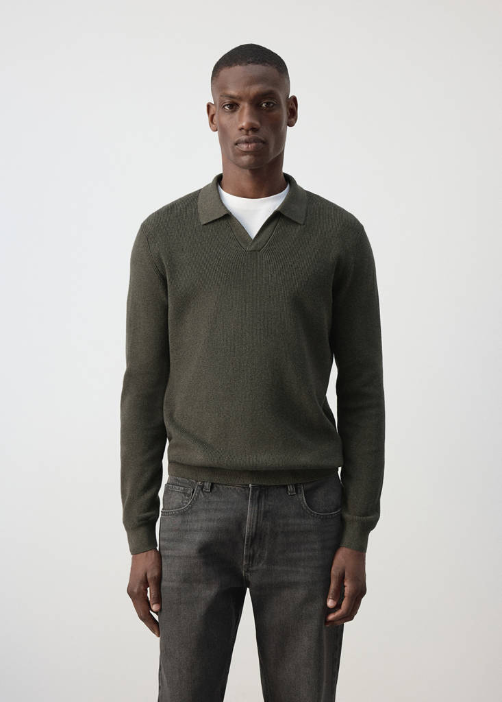 Ribbed cotton polo sweater — Dark Green