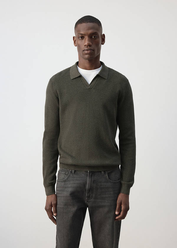 Ribbed cotton polo sweater — Dark Green