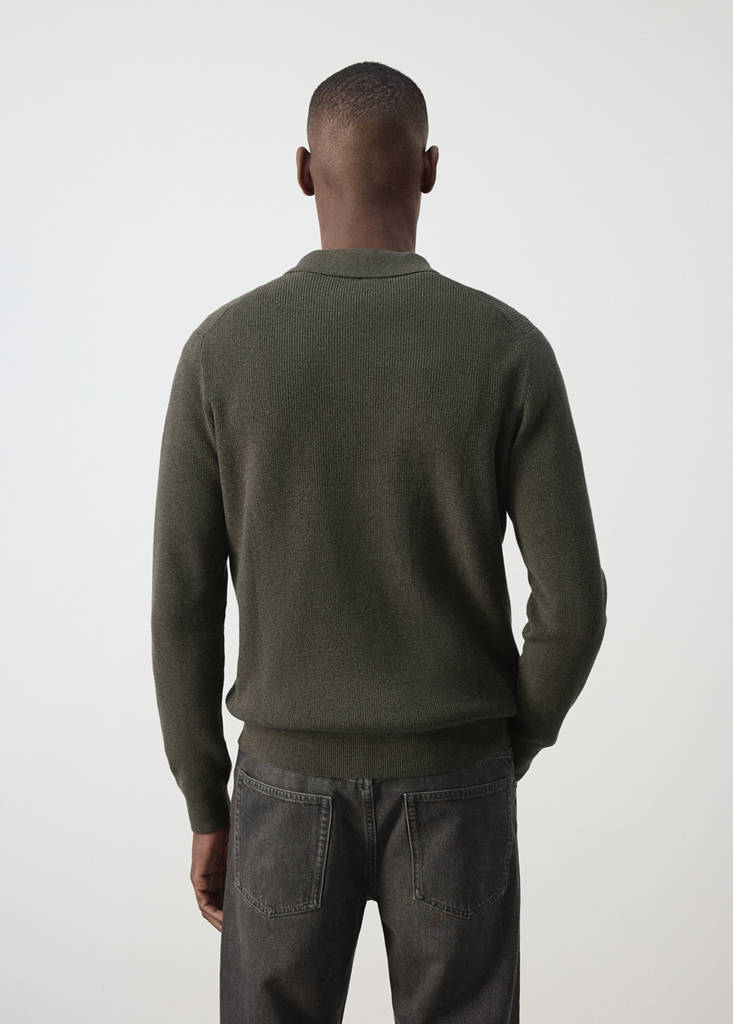 Ribbed cotton polo sweater — Dark Green
