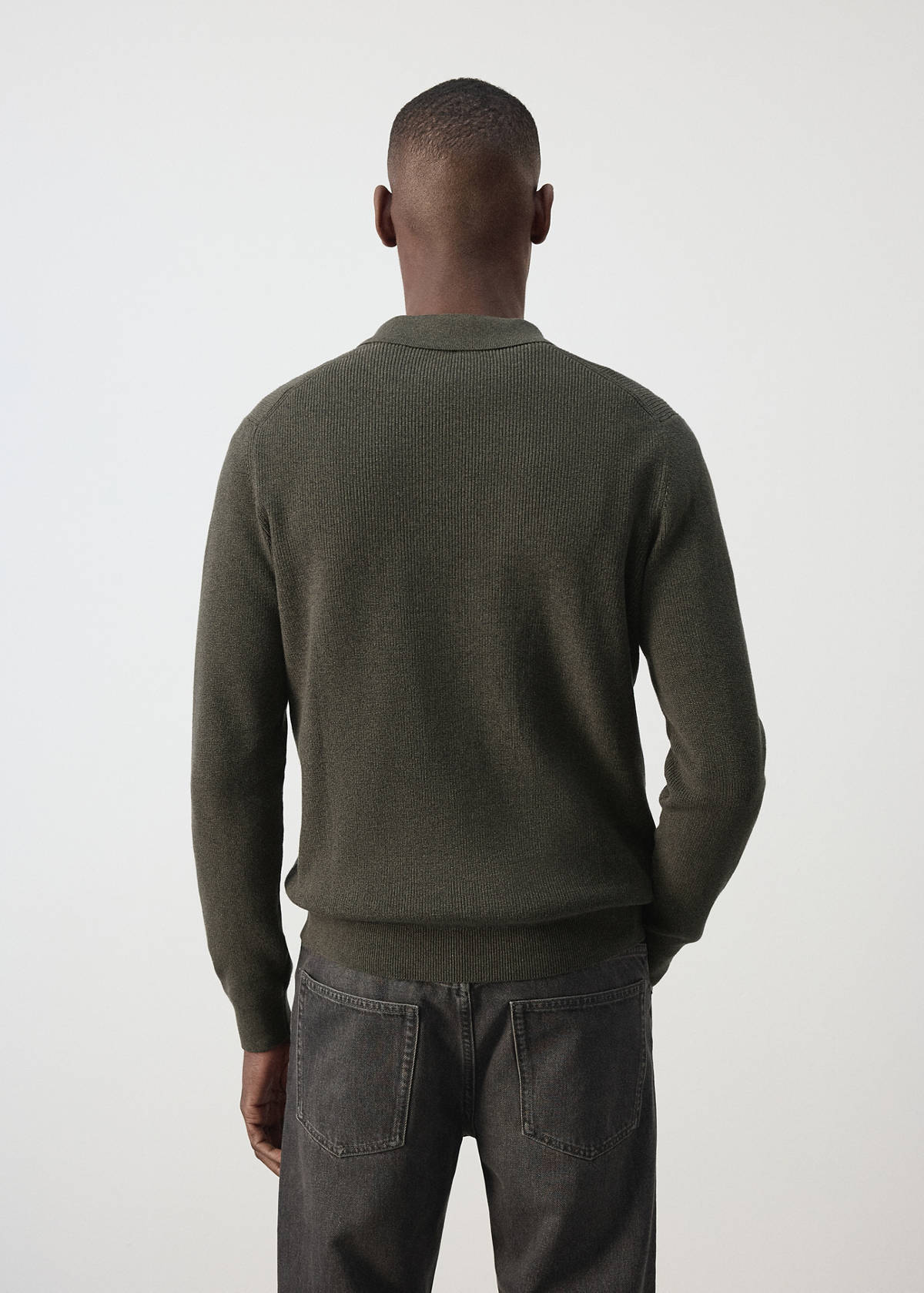 Ribbed cotton polo sweater — Dark Green