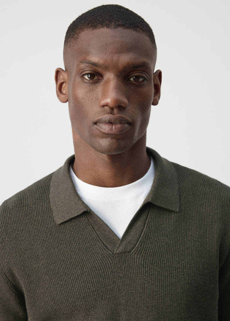 Ribbed cotton polo sweater — Dark Green