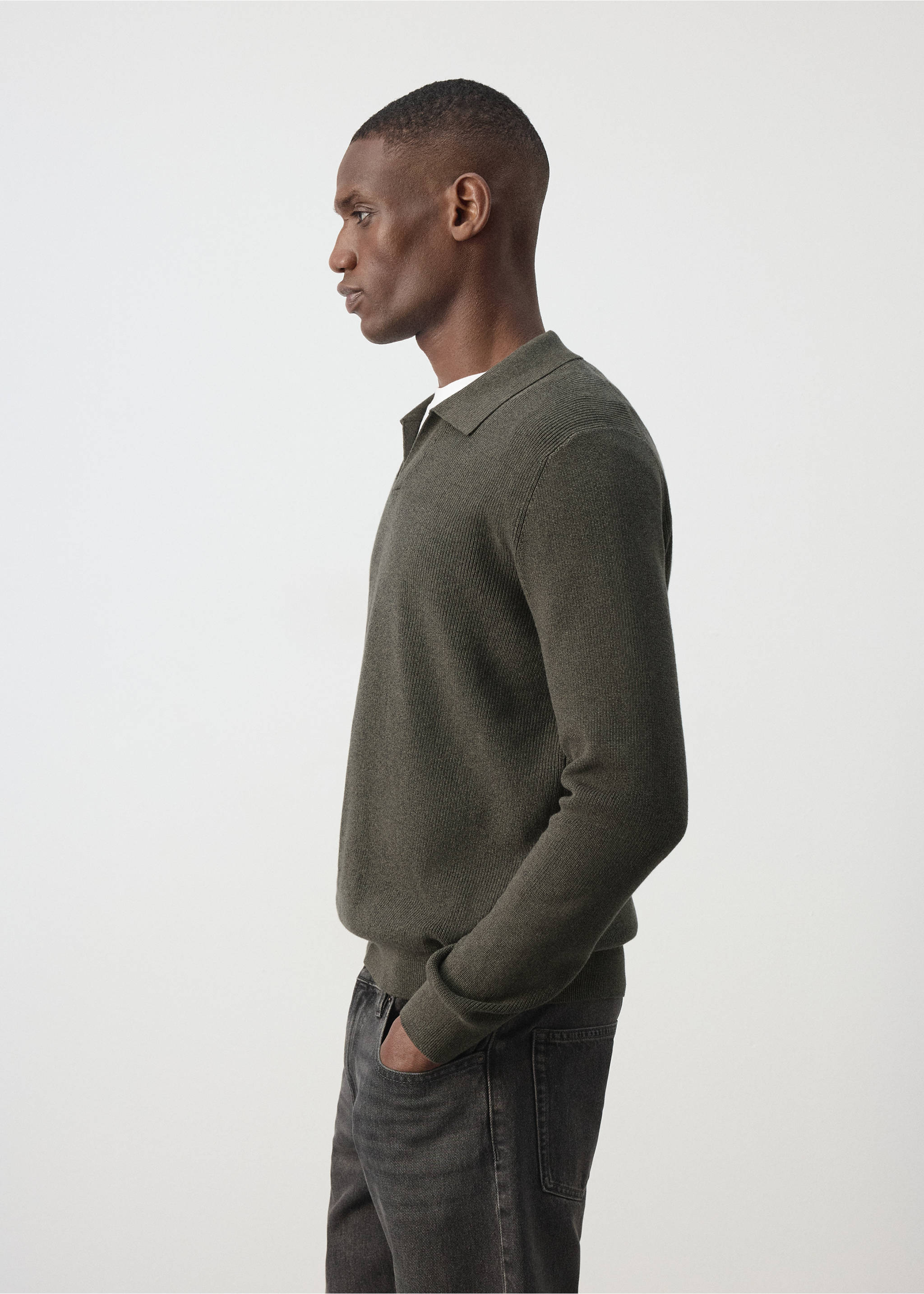100% cotton knitted polo shirt - Details of the article 2, Dark Green. Ref: 37075157-00.