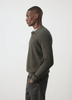 Ribbed cotton polo sweater — Dark Green 5