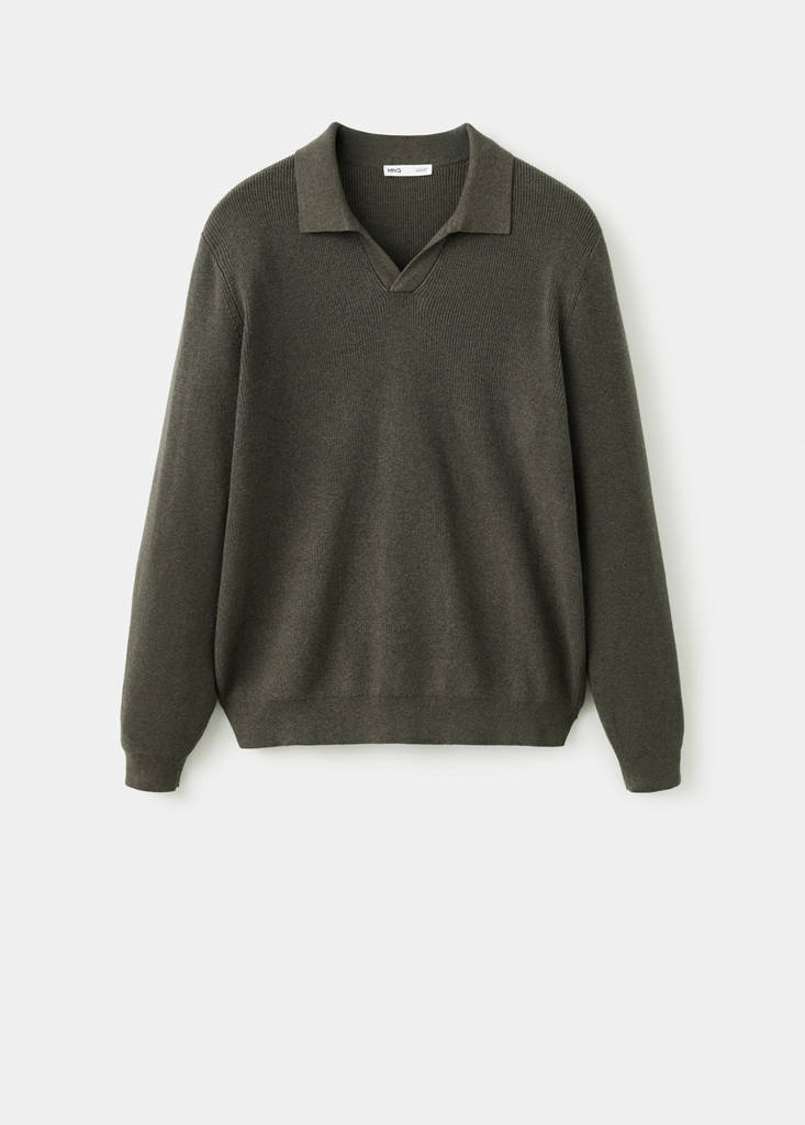 Ribbed cotton polo sweater — Dark Green