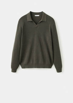 Ribbed cotton polo sweater — Dark Green 6