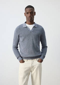Ribbed cotton polo sweater — Blue 1