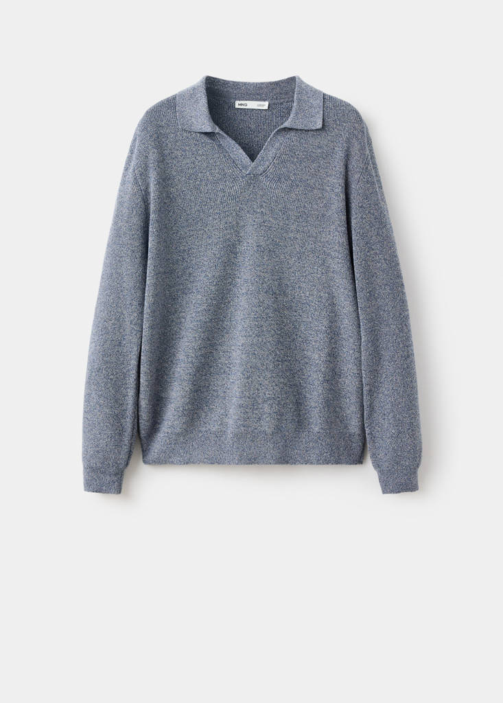 Ribbed cotton polo sweater — Blue