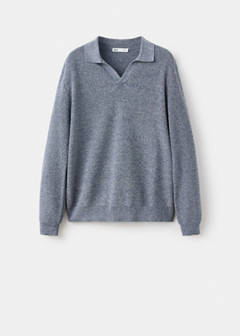 Ribbed cotton polo sweater — Blue 6