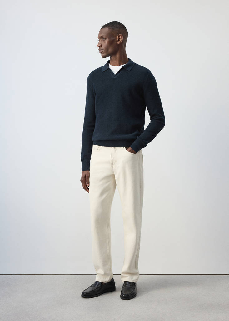 Ribbed cotton polo sweater — Navy
