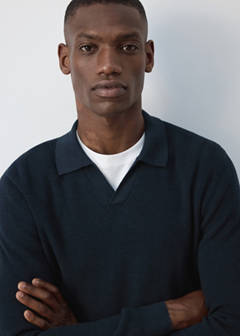 Ribbed cotton polo sweater — Navy 4