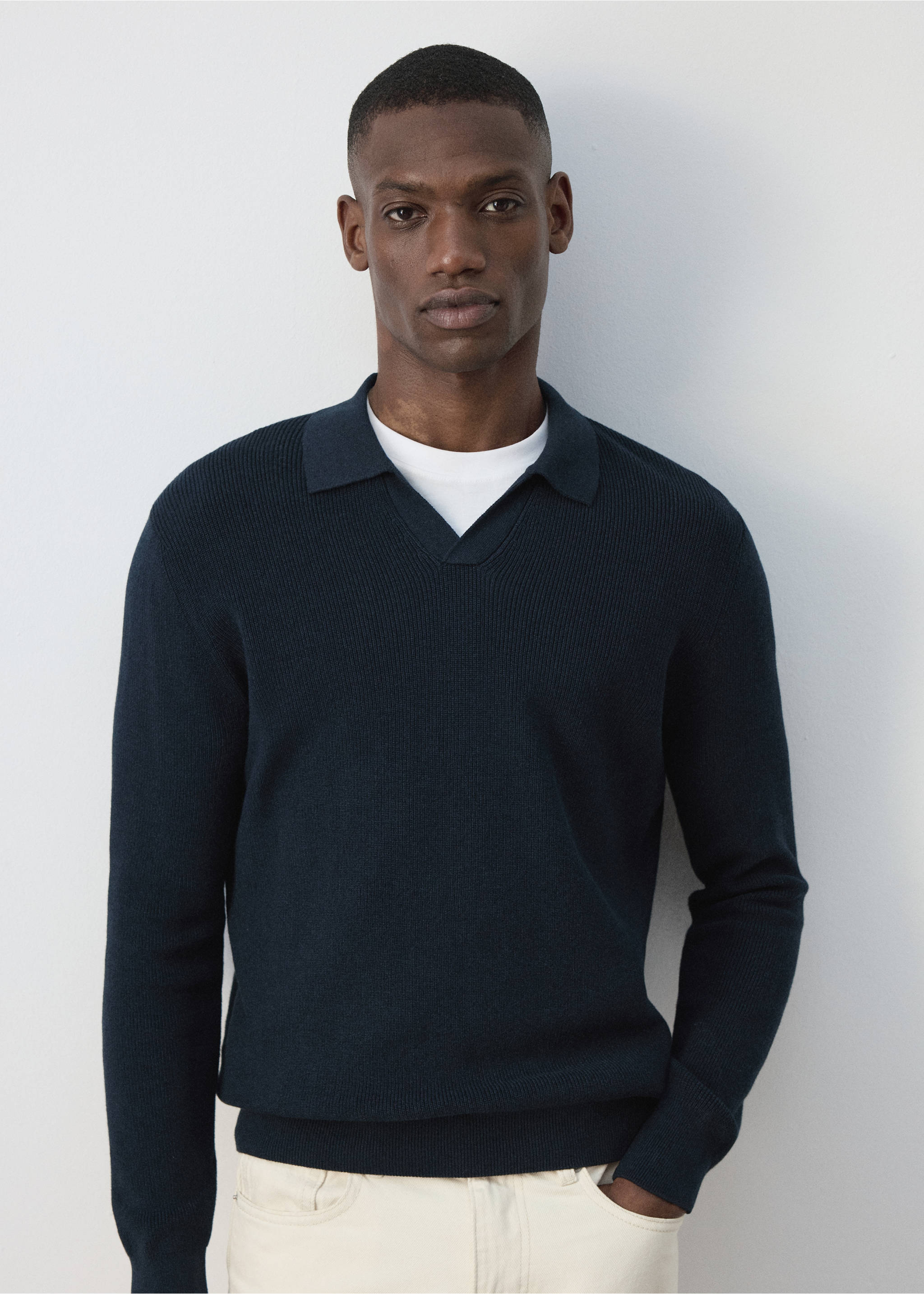 100% cotton knitted polo shirt - Details of the article 4, Navy. Ref: 37075157-00.