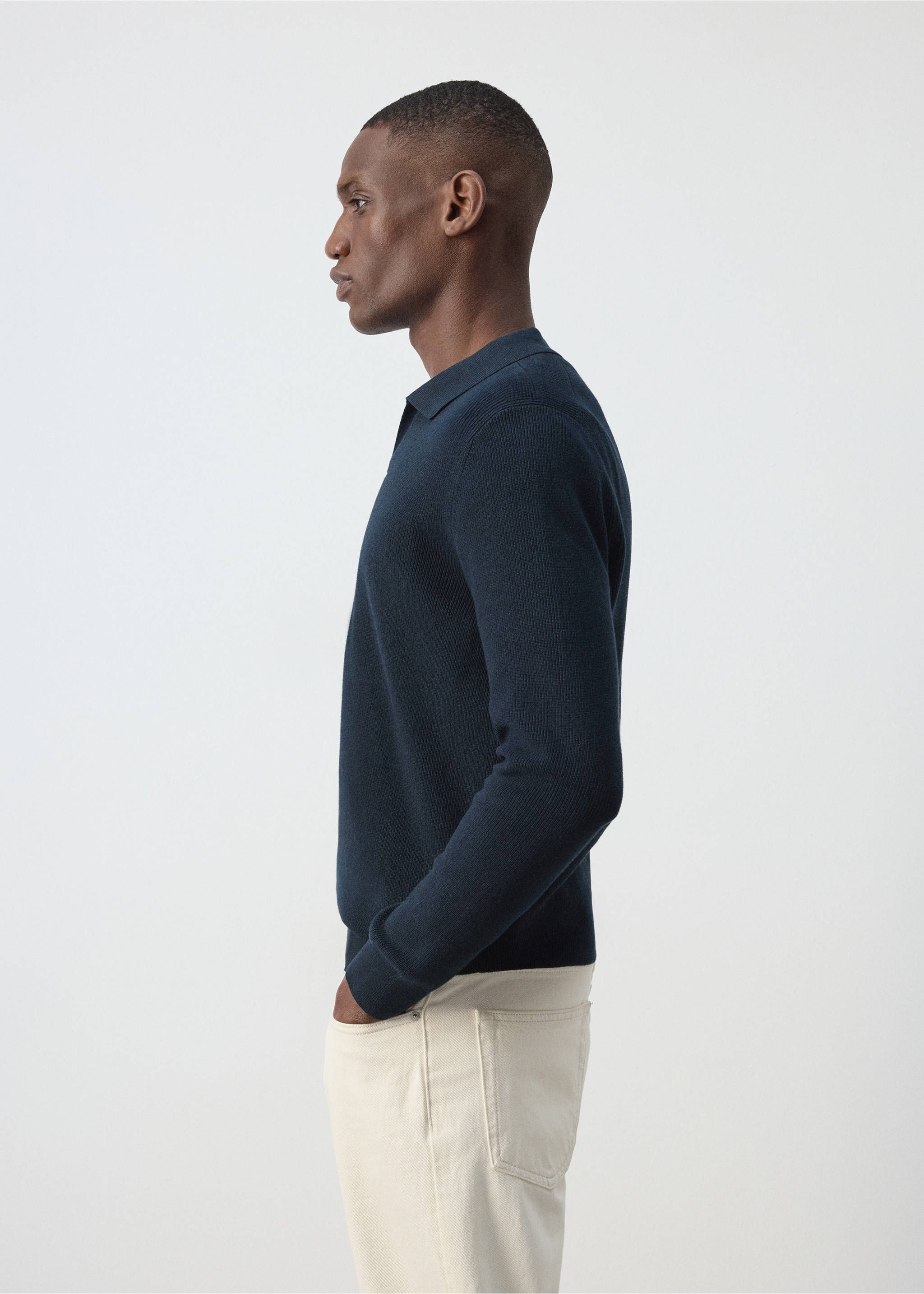 100% cotton knitted polo shirt - Details of the article 2, Navy. Ref: 37075157-00.