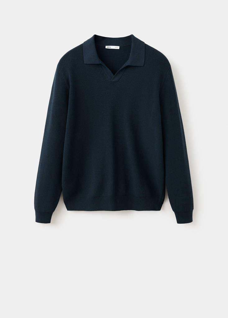 Ribbed cotton polo sweater — Navy