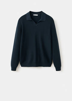 Ribbed cotton polo sweater — Navy 7