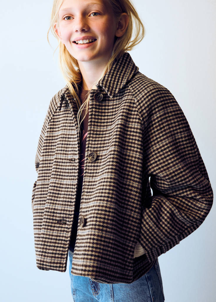 Houndstooth wool-blend coat — Brown