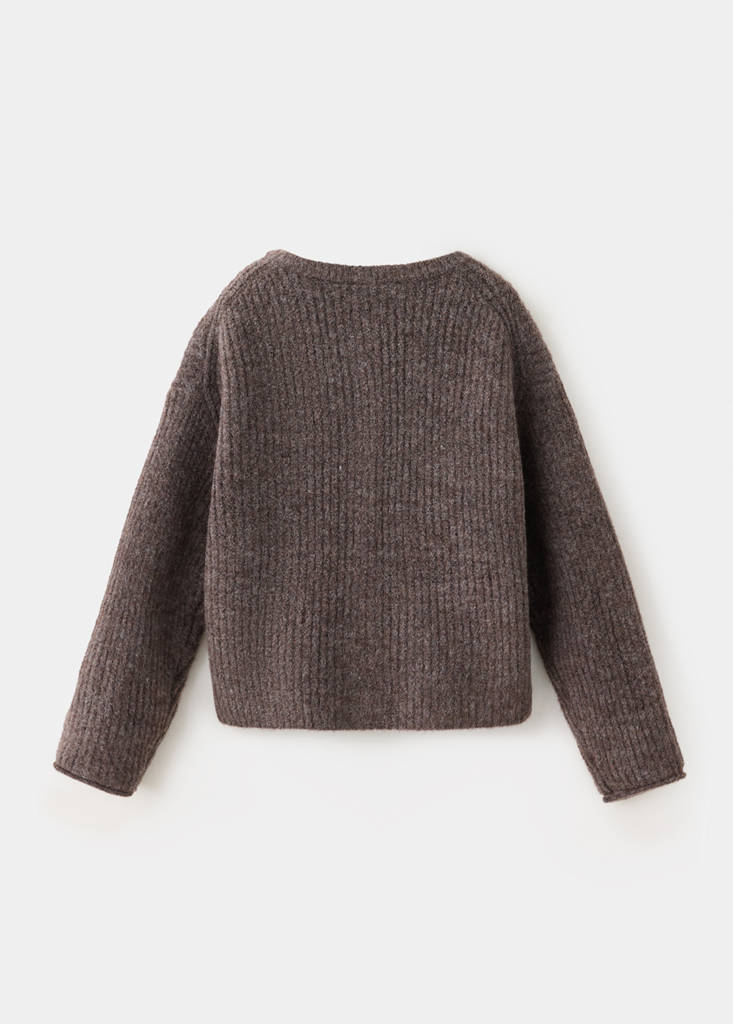 Ribbed knitted cardigan — Brown