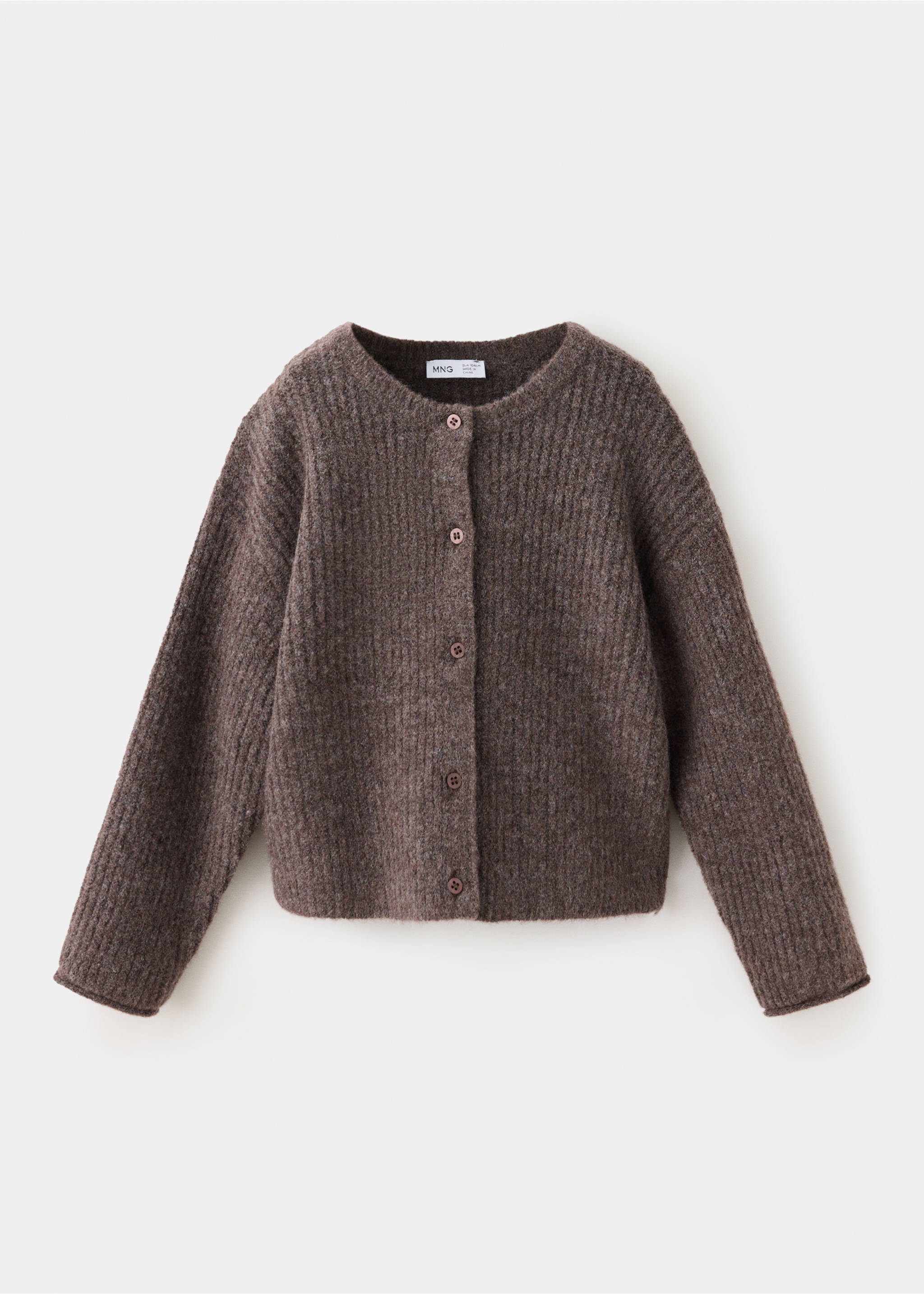 Ribbed knitted cardigan - Article without model, Brown. Ref: 37075161-00.