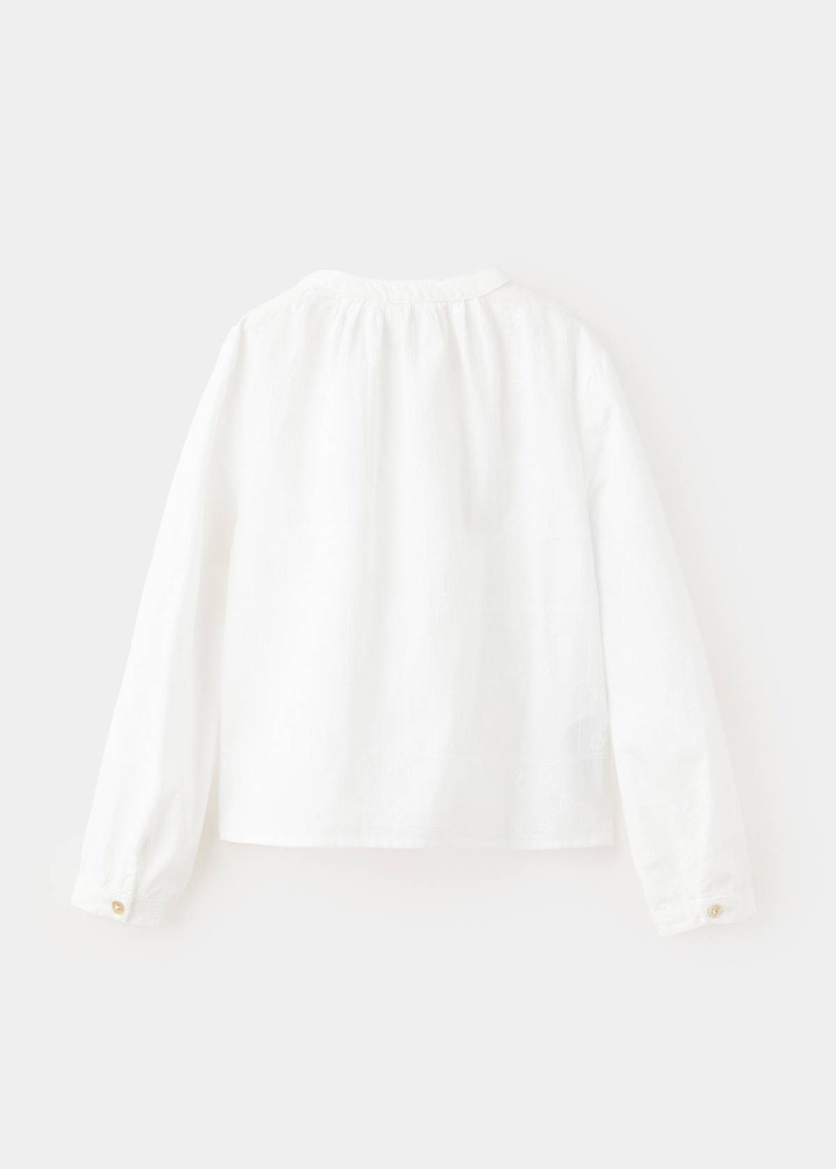 Cotton blouse with gathered neck — White