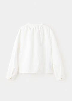 Cotton blouse with gathered neck — White 3