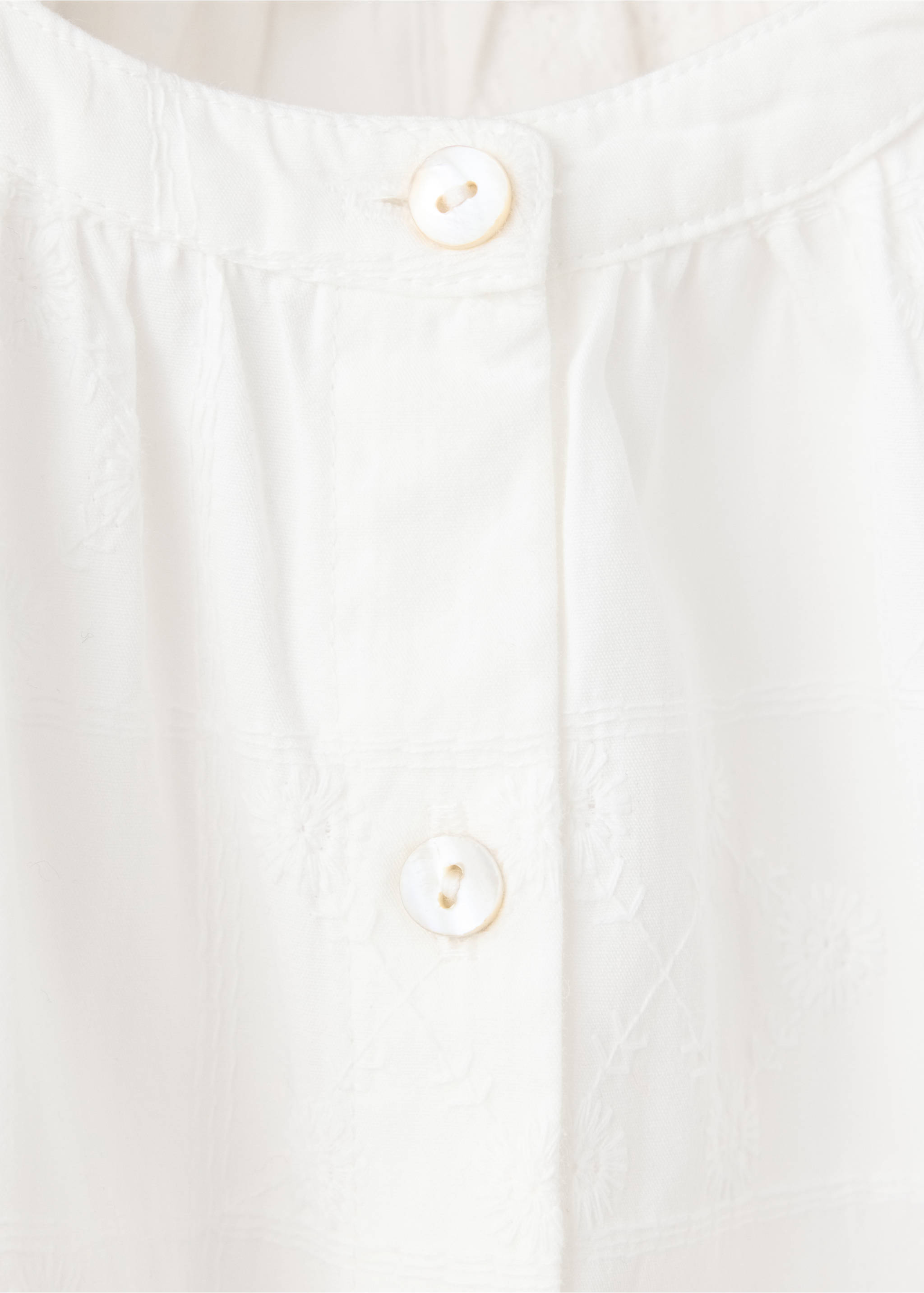 Cotton blouse with gathered neck - Details of the article 8, White. Ref: 37075167-00.