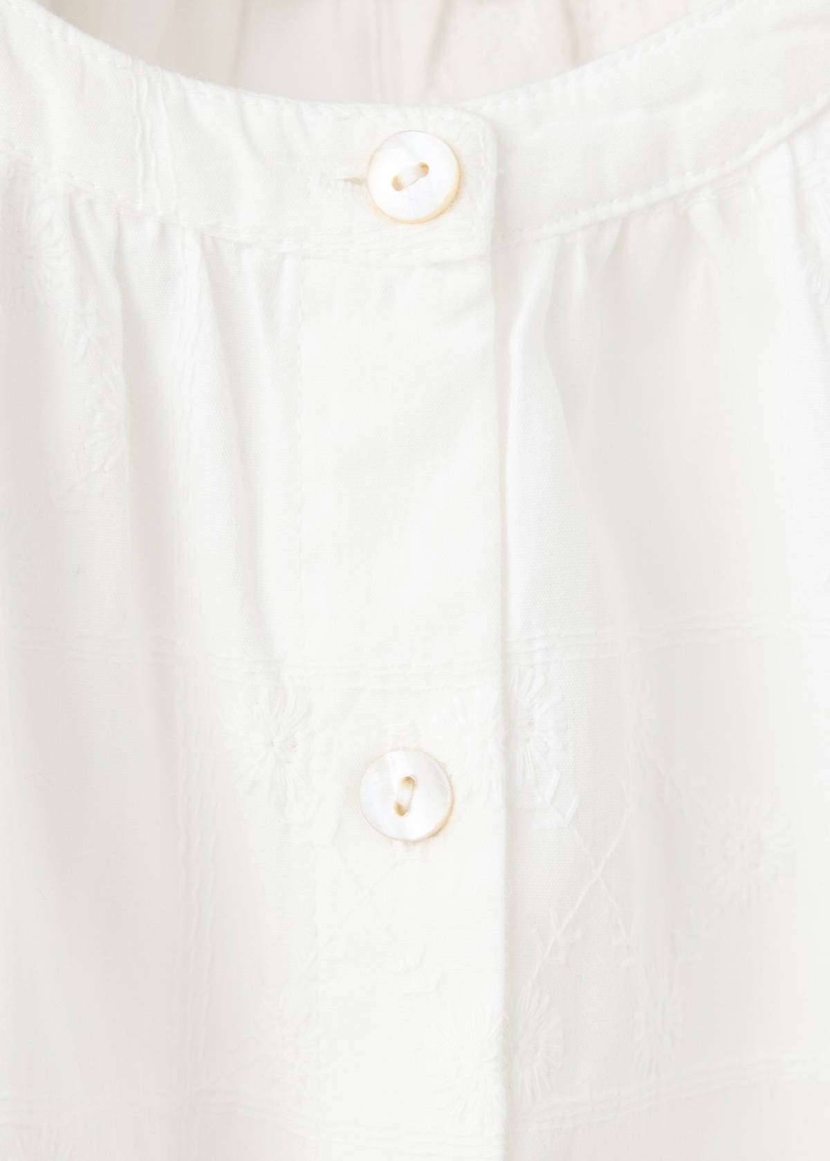 Cotton blouse with gathered neck — White