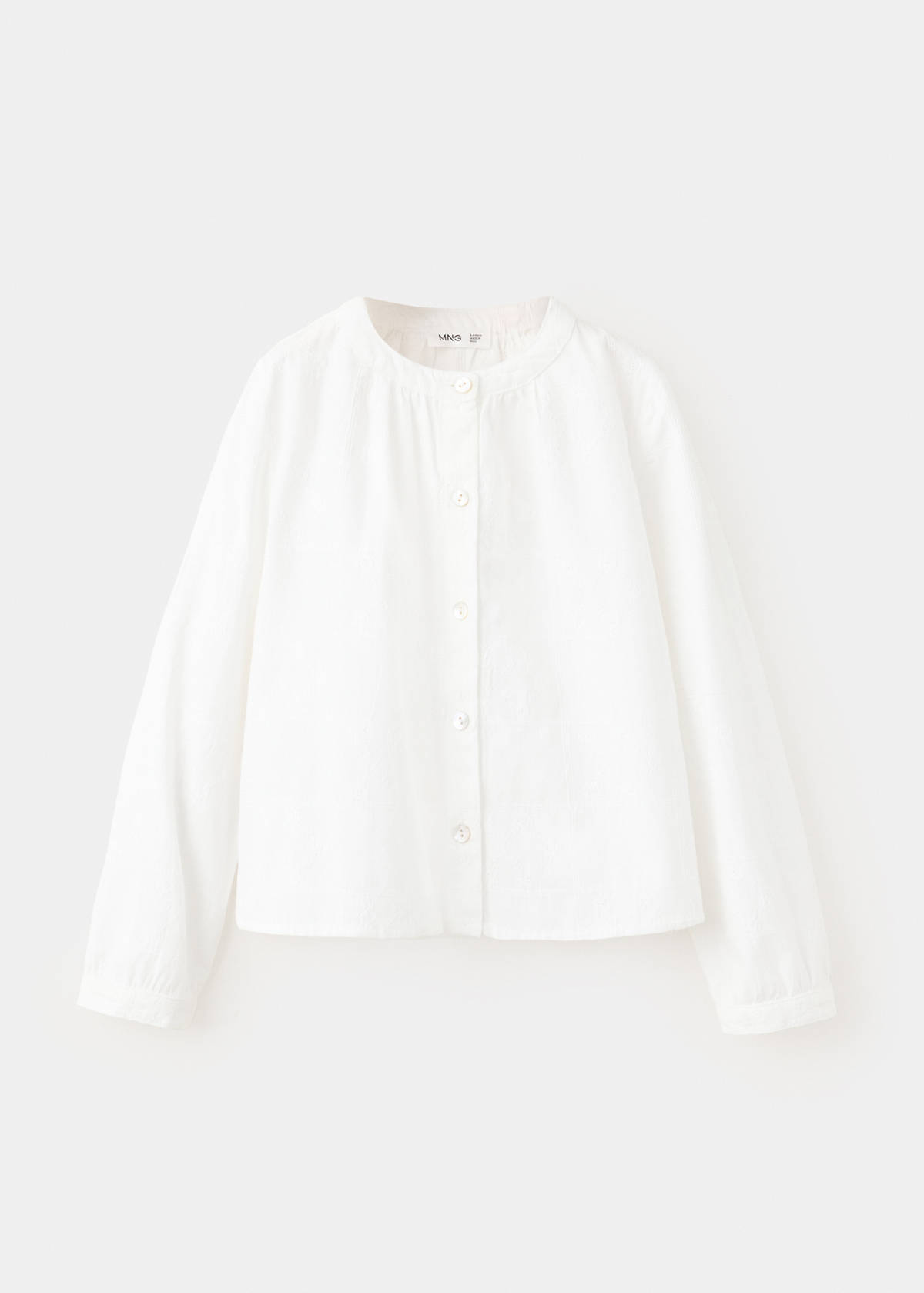 Cotton blouse with gathered neck — White