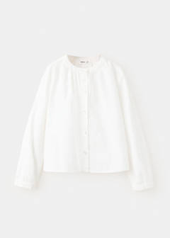 Cotton blouse with gathered neck — White 1