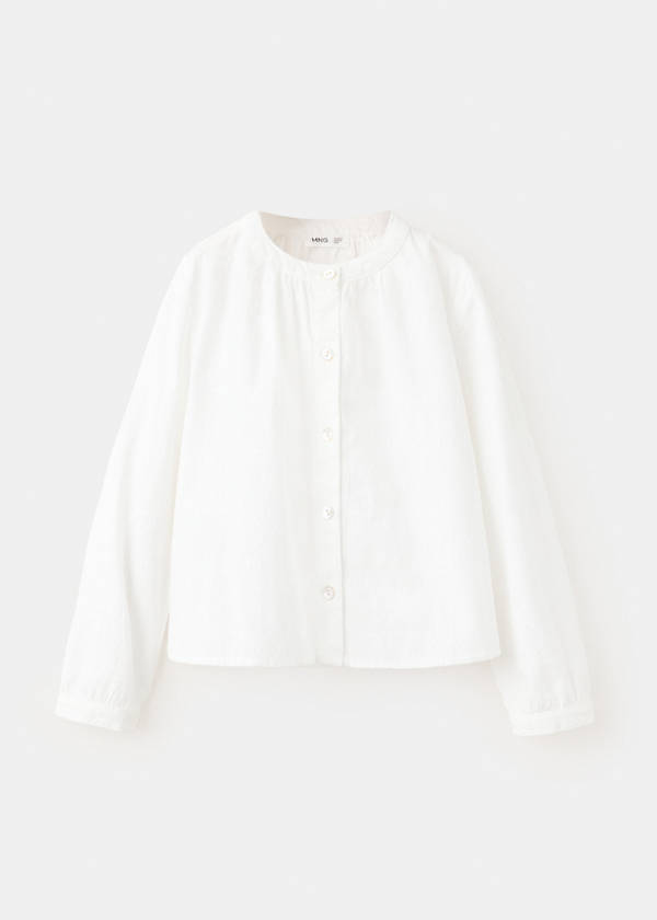 Cotton blouse with gathered neck — White