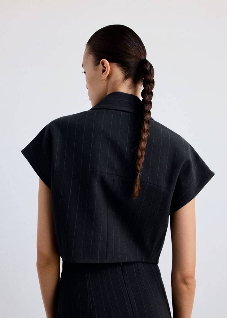 Pinstripe shirt-style waistcoat — Navy
