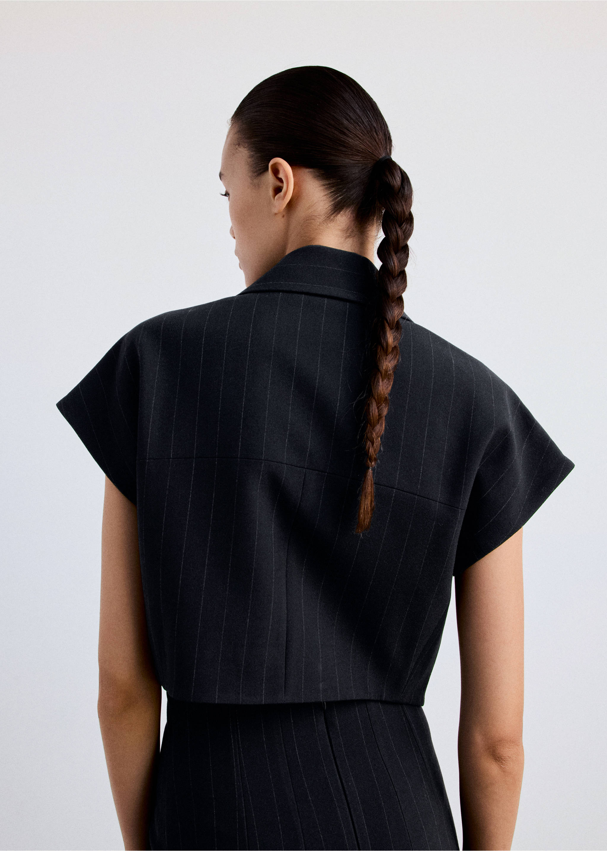 Pinstripe shirt-style waistcoat - Reverse of the article, Navy. Ref: 37075176-00.