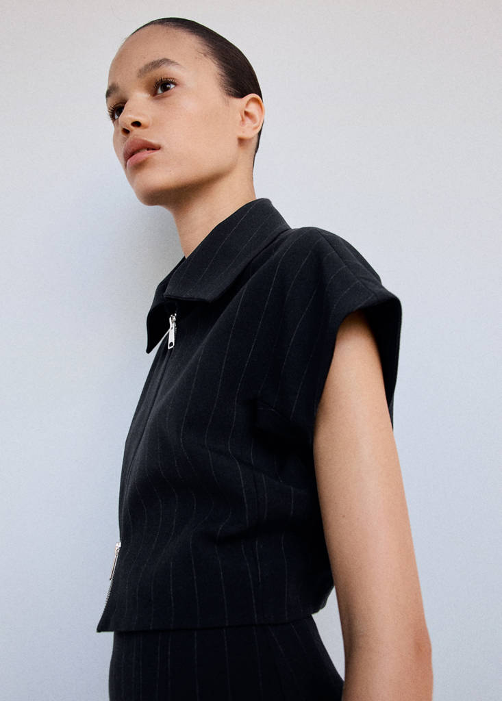Pinstripe shirt-style waistcoat — Navy