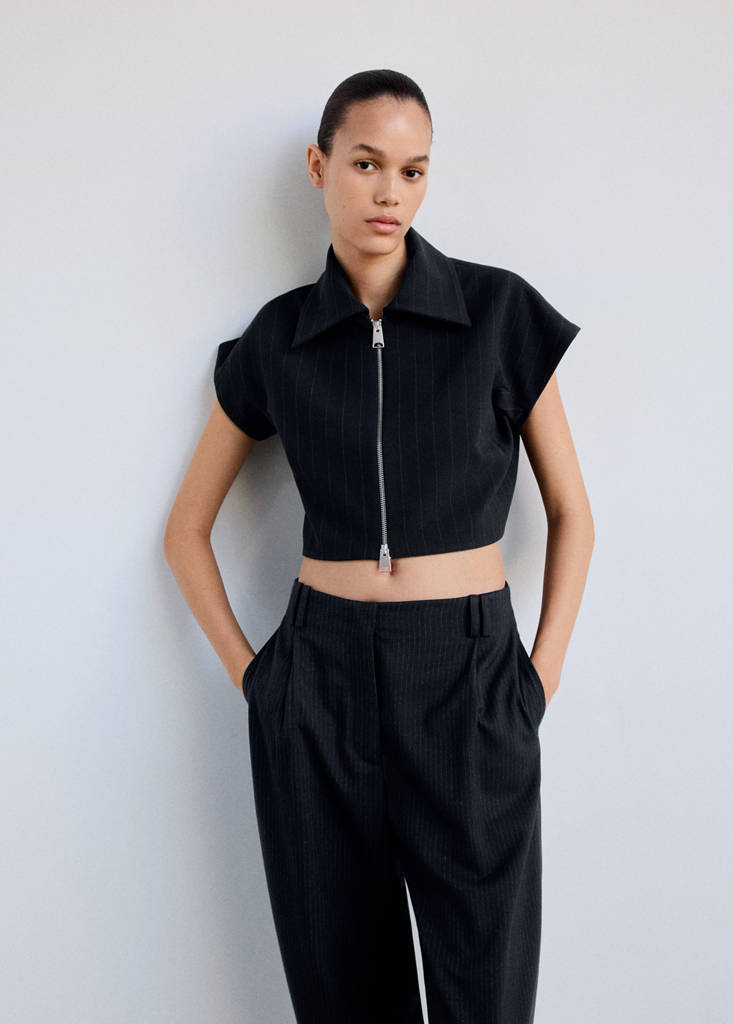 Pinstripe shirt-style waistcoat — Navy
