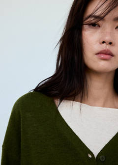 V-neck buttoned cardigan — Olive Green 4