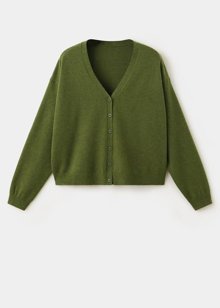 V-neck buttoned cardigan — Olive Green
