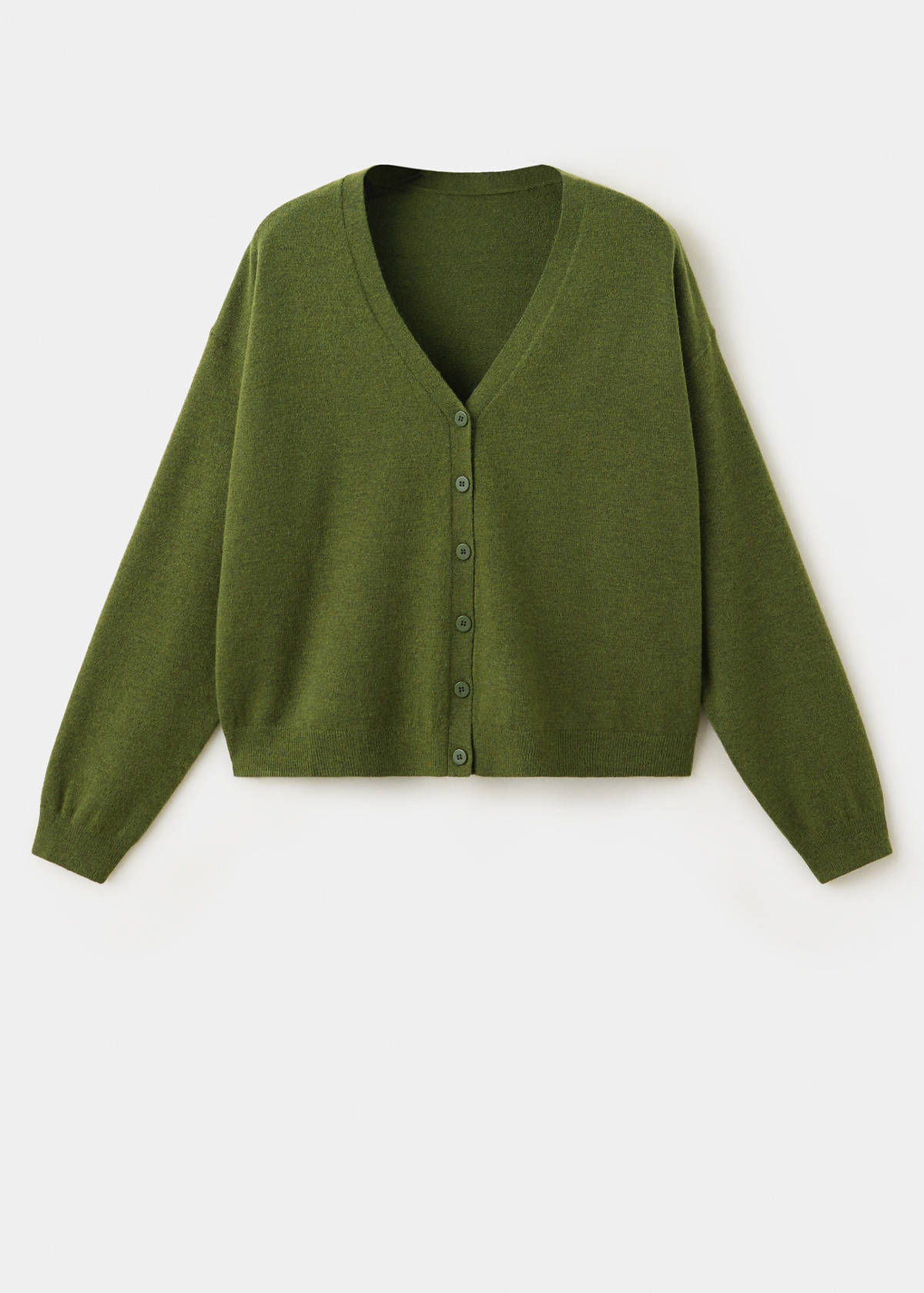 V-neck buttoned cardigan — Olive Green