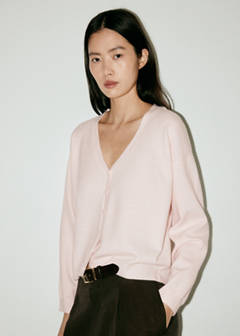 V-neck buttoned cardigan — Pastel Pink 1