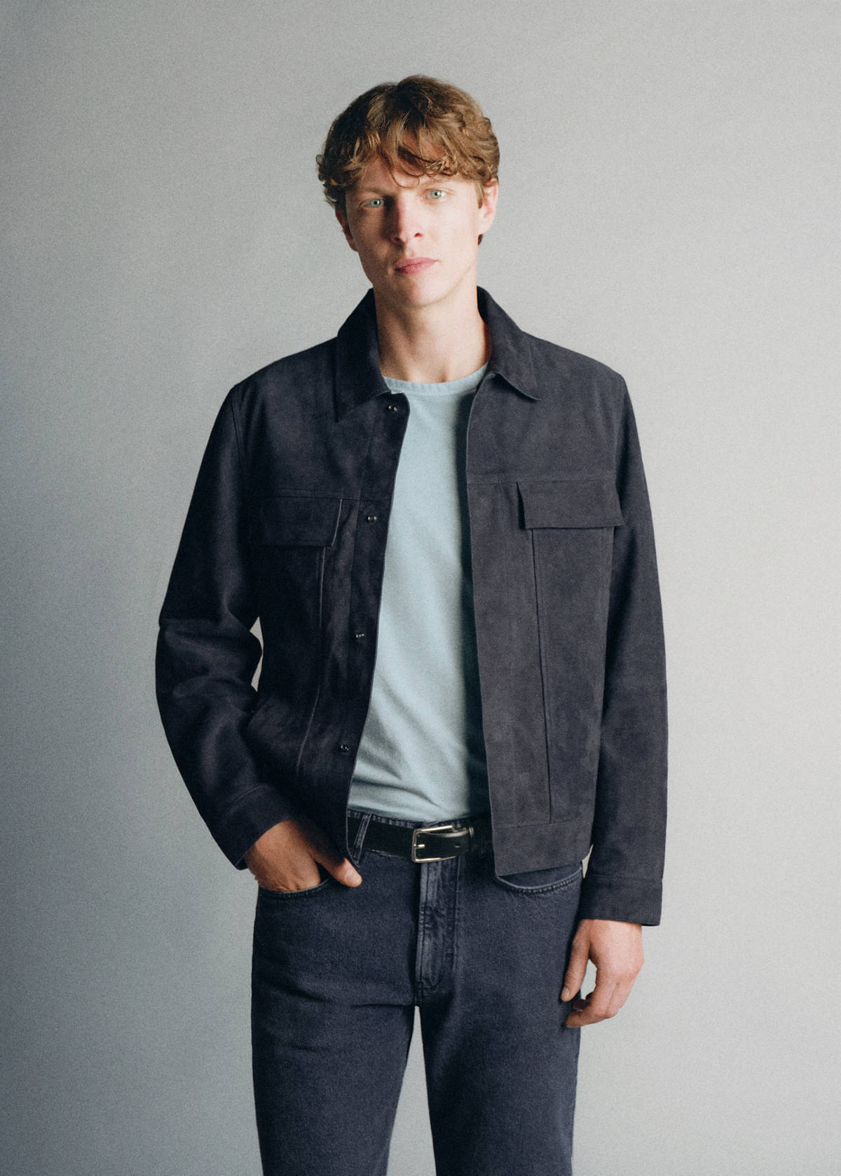 100% leather jacket with pockets — Indigo Blue