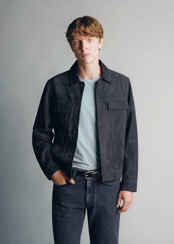 100% leather jacket with pockets — Indigo Blue