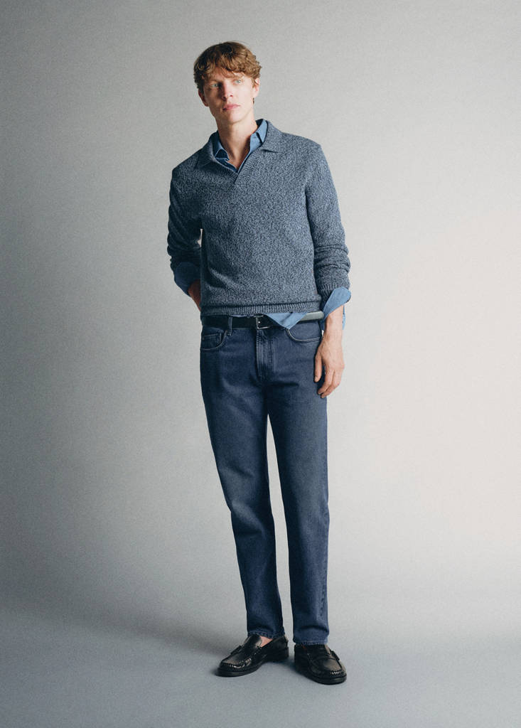 Mango Pull Polo 100 % Coton Italien In Bleu Indigo