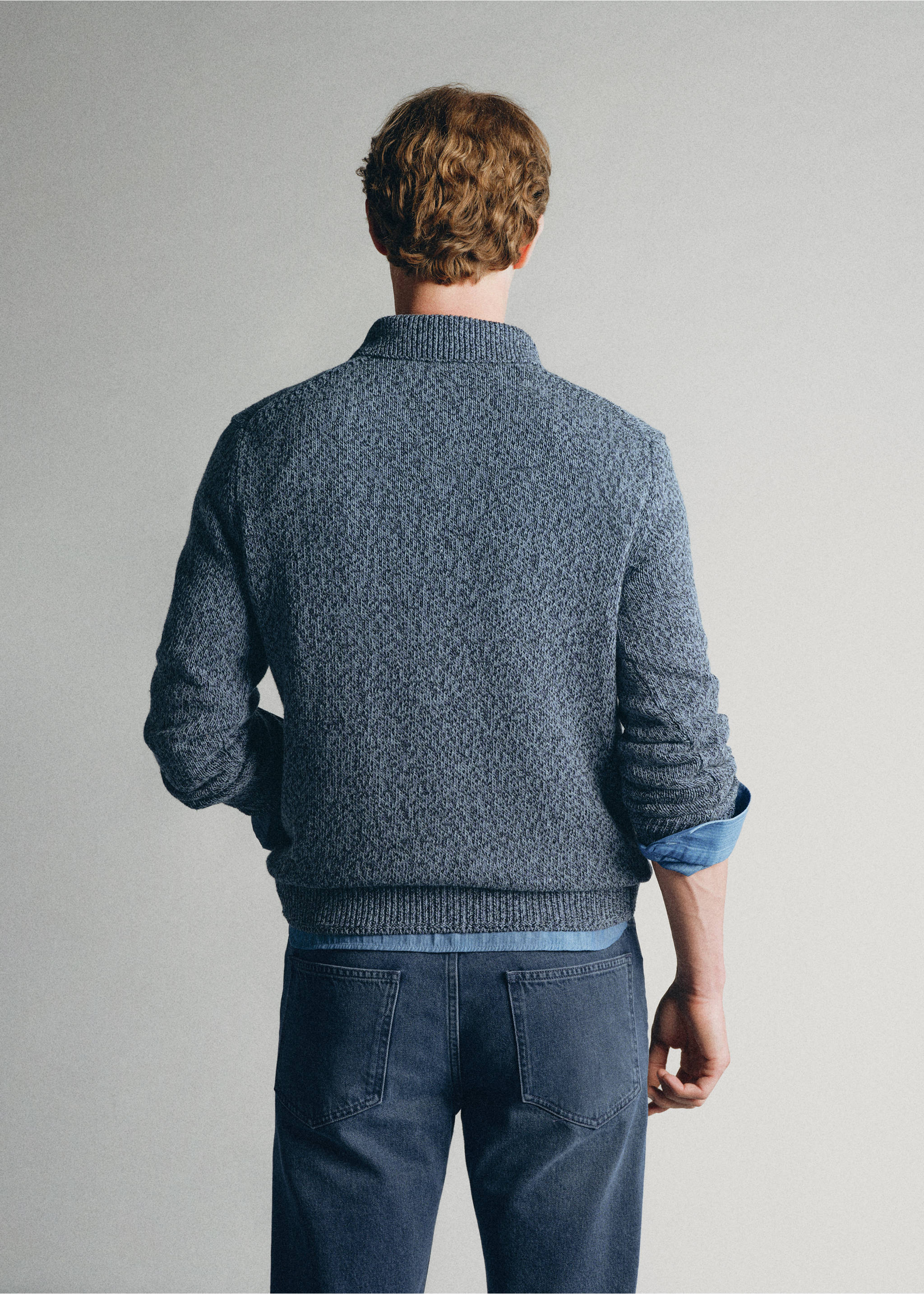 100% cotton knitted polo shirt, made in Italy - Reverse of the article, Indigo Blue. Ref: 37075840-00.